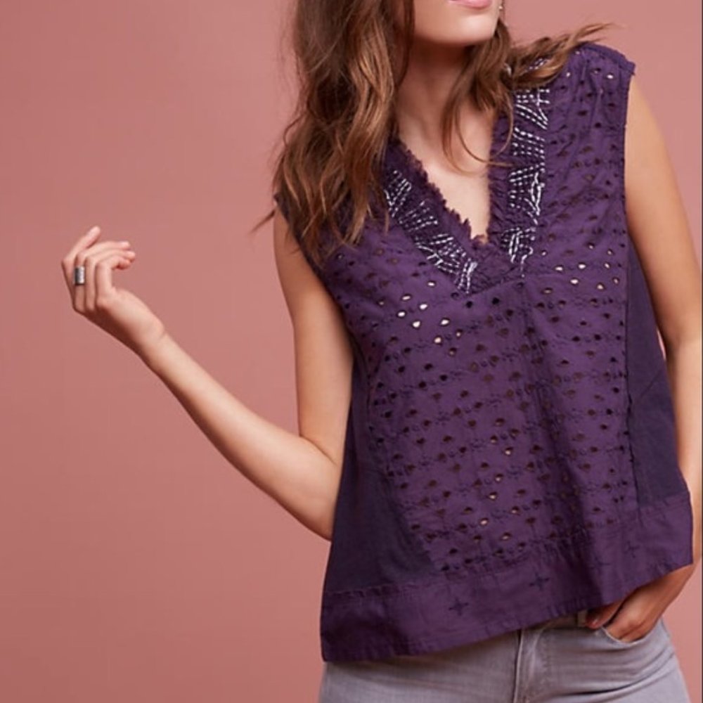 Anthro Akemi + Kin Cadiz Plum Eyelet Top Small